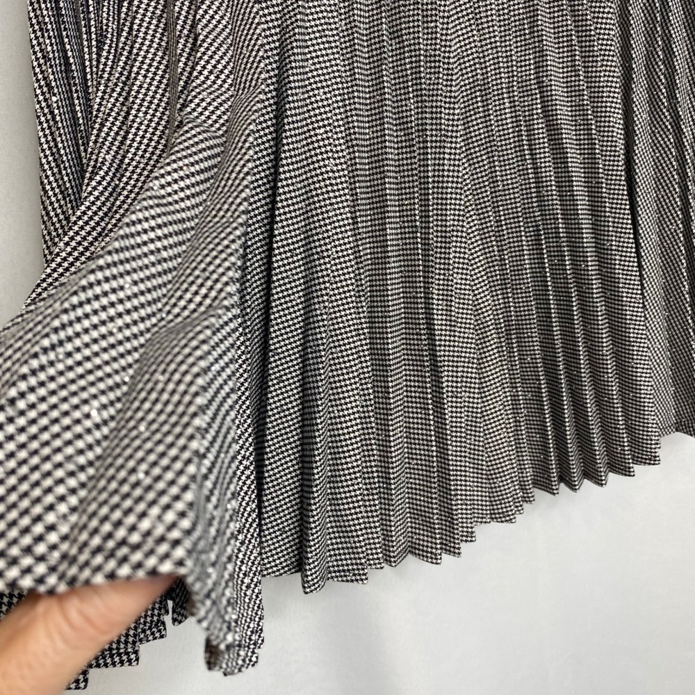 Nine West Womens XL Pleated Houndstooth Skirt Black White Rhinestone Shimmer New - Picture 2 of 10